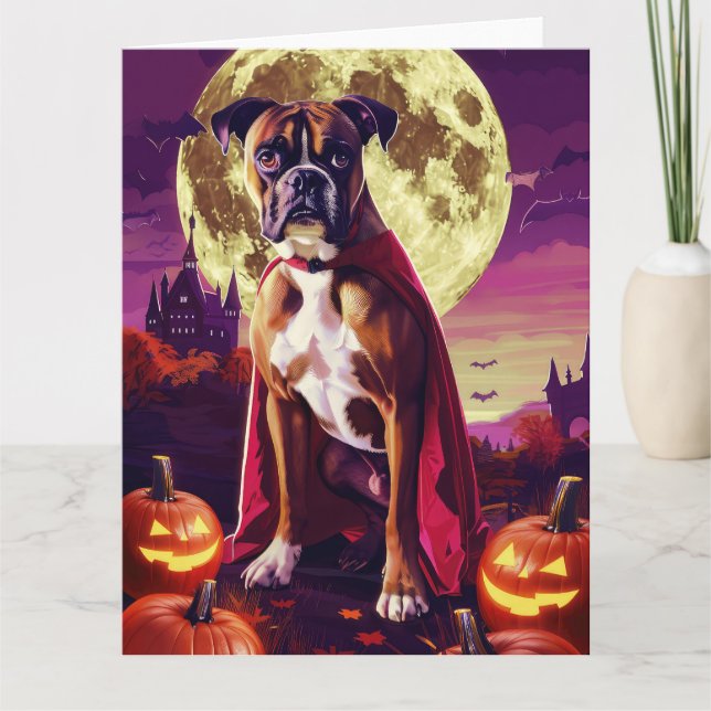 Tarjeta Halloween Boxer Dog Vampis Pumpkins Scary (Anverso)