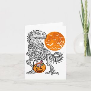 Tarjeta Halloween Boys Dinosaur Skeleton T Rex Scary Pumpk