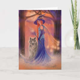 Tarjeta Halloween bruja y carta de lobos por Renee Lavoie