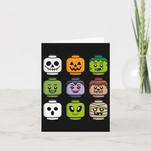 Tarjeta Halloween Building Brick Head Pumpkin Ghost Zombie