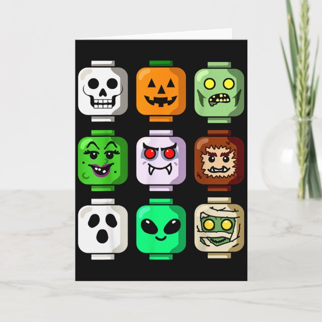 Tarjeta Halloween Building Brick Head Pumpkin Ghost Zombie (Anverso)
