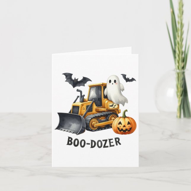 Tarjeta Halloween Bulldozer Construcción Camiones Ghost Ha (Anverso)