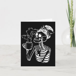 Tarjeta Halloween Café Bebiendo Skeleton Teacher Lazy Di