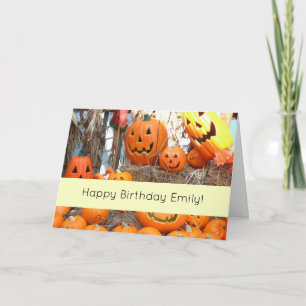 Tarjeta Halloween calabazas de calabazas de naranja de lin