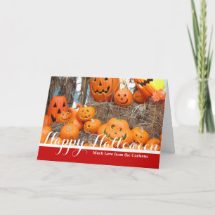 Tarjeta Halloween calabazas de calabazas de naranja de lin