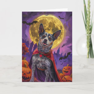 Tarjeta Halloween Calabazas de perro de ganado australiano