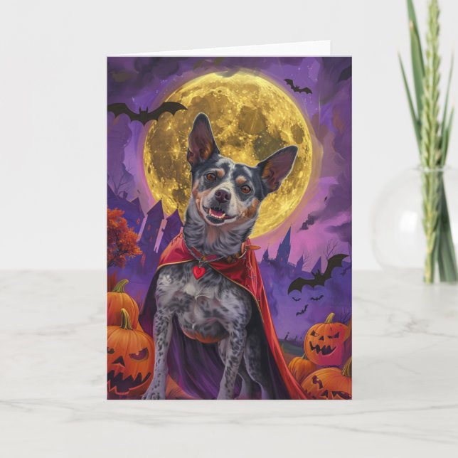 Tarjeta Halloween Calabazas de perro de ganado australiano (Anverso)