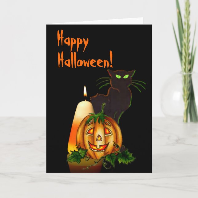 Tarjeta HALLOWEEN CANDLE, JACK y CAT por SHARON SHARPE (Anverso)
