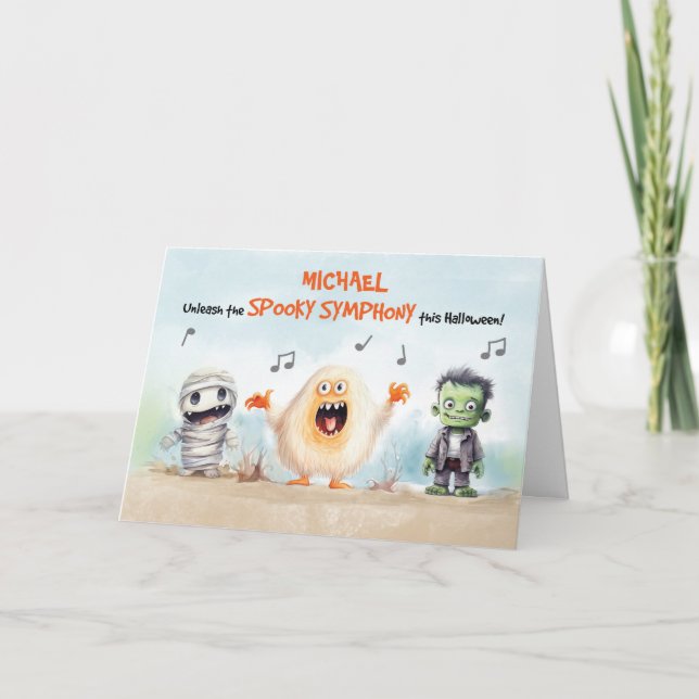 Tarjeta Halloween Cantando Monstruos Musicales (Anverso)