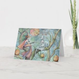 Tarjeta Halloween Card Bruja y fantasma