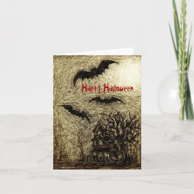 Tarjeta Halloween Card Haunting House Yellow (Anverso)