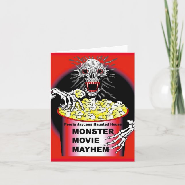 Tarjeta Halloween Card Skeleton Eating Buttered Popcorn (Anverso)