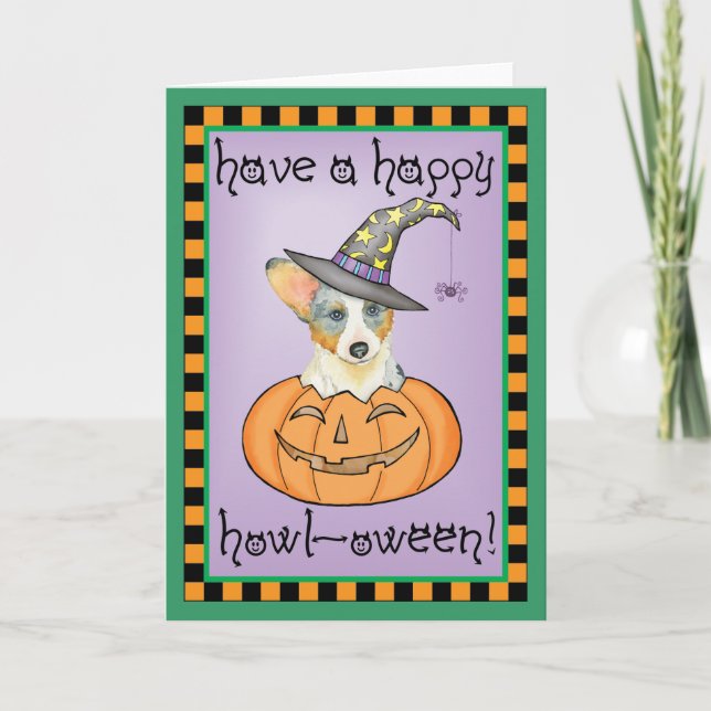 Tarjeta Halloween Cardigan Welsh Corgi (Anverso)