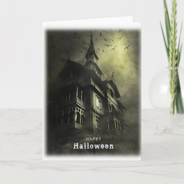 Tarjeta Halloween casa de miedo (Anverso)