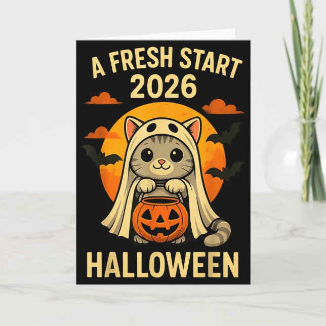 Tarjeta Halloween Cat Ghost Graphic - Fresh Start 2026  (Anverso)