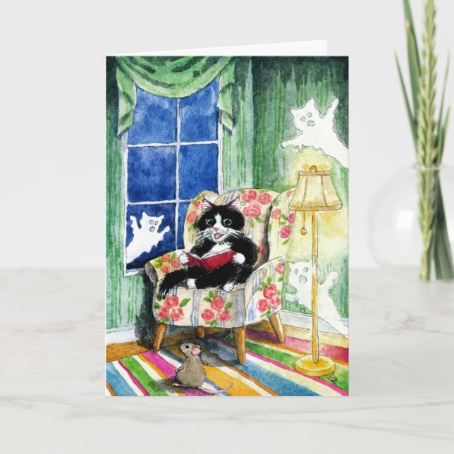 Tarjeta Halloween Cat Mouse Cute Spooky card (Anverso)