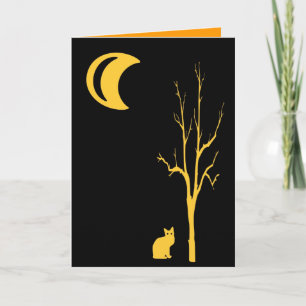 Tarjeta Halloween Cat, Tree y Moon