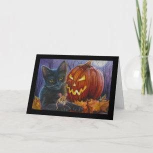 Tarjeta Halloween Cat y Mouse No. 2 Watercolor Art