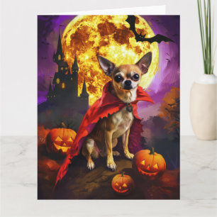 Tarjeta Halloween Chihuahua Vampiro Calabazas Espantoso