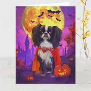 Tarjeta Halloween Chin Japonés Vampiro Calabazas Espeluzna