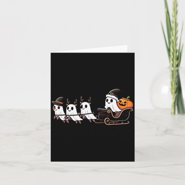 Tarjeta Halloween Christmas Santa's Reindeer Ghost Happy G (Anverso)