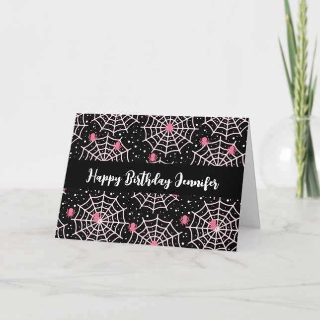 Tarjeta Halloween Cobwebs & Spiders Pattern Cumpleaños (Anverso)