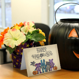 Tarjeta Halloween con dibujos animados y calabazas