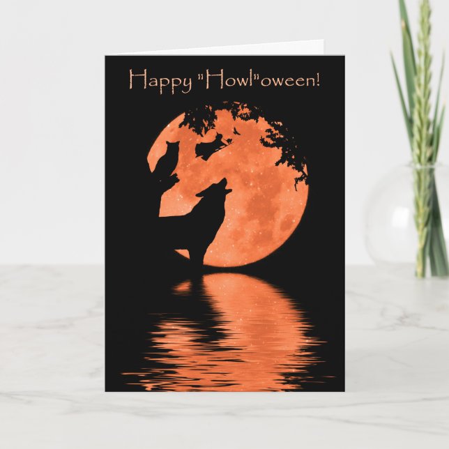 Tarjeta Halloween con el lobo y la bruja (Anverso)