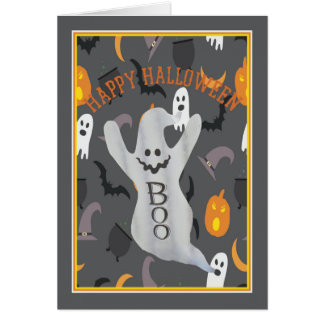 Tarjeta Halloween con fondo fantasma y mixto