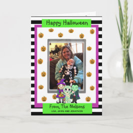 Tarjeta Halloween con fotos de momias, brujas y vampiros