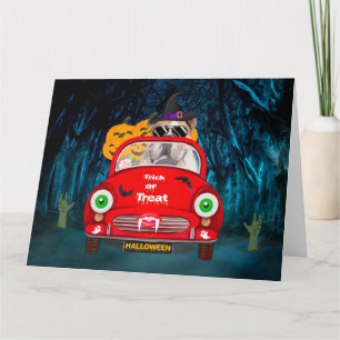 Tarjeta Halloween con miedo al Bulldog inglés