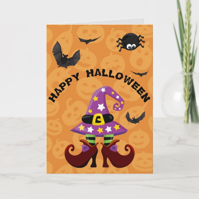 Tarjeta Halloween con pies de bruja divertidos (Anverso)