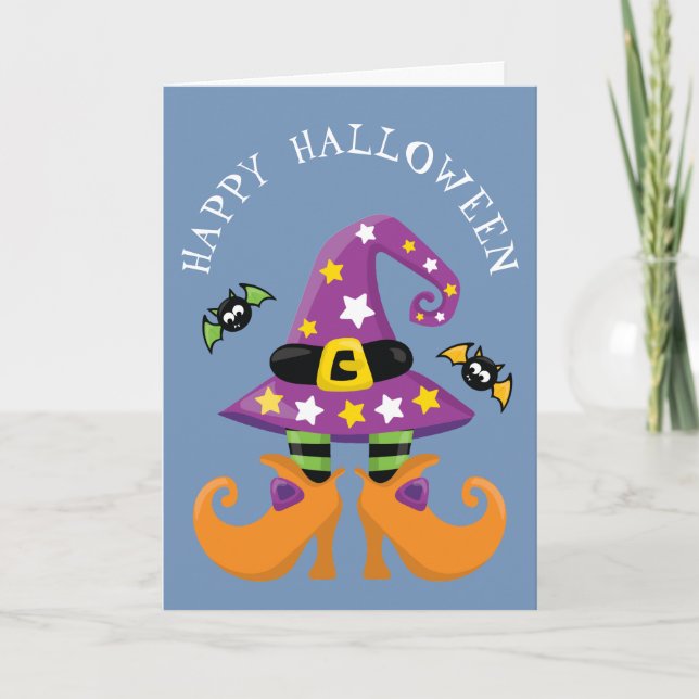 Tarjeta Halloween con pies de bruja divertidos (Anverso)