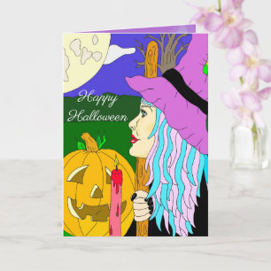 Tarjeta Halloween con tema de brujas