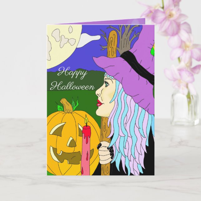 Tarjeta Halloween con tema de brujas (Orquídea)