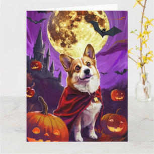 Tarjeta Halloween Corgi Vampis Pumpkins Scary