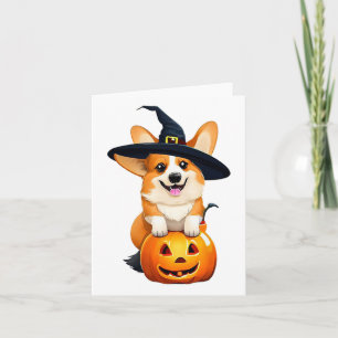 Tarjeta Halloween Corgi Witch Gorra