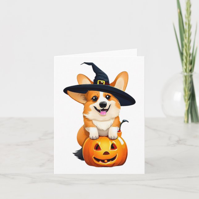 Tarjeta Halloween Corgi Witch Gorra (Anverso)