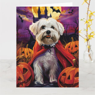 Tarjeta Halloween Coton De Tulear Calabazas Vampiro Espelu