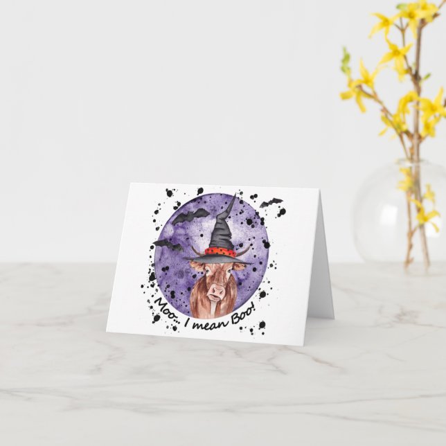 Tarjeta Halloween Cow Moo me refiero a Boo Funny (flor amarilla)