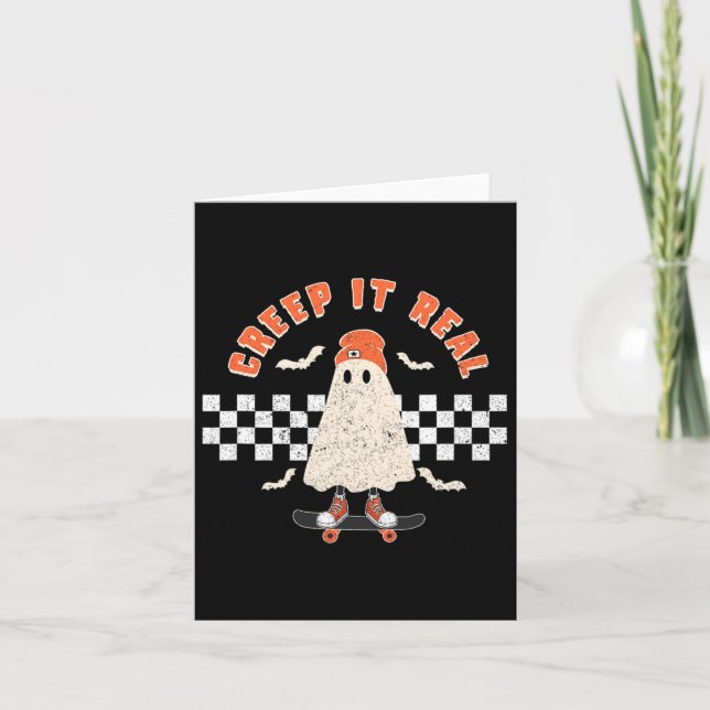 Tarjeta Halloween Creep It Real Ghost Boy Fall Skason (Anverso)