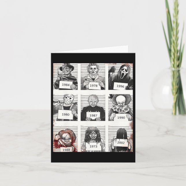 Tarjeta Halloween Creepé Legends Asesino Mugshots Fa de ho (Anverso)