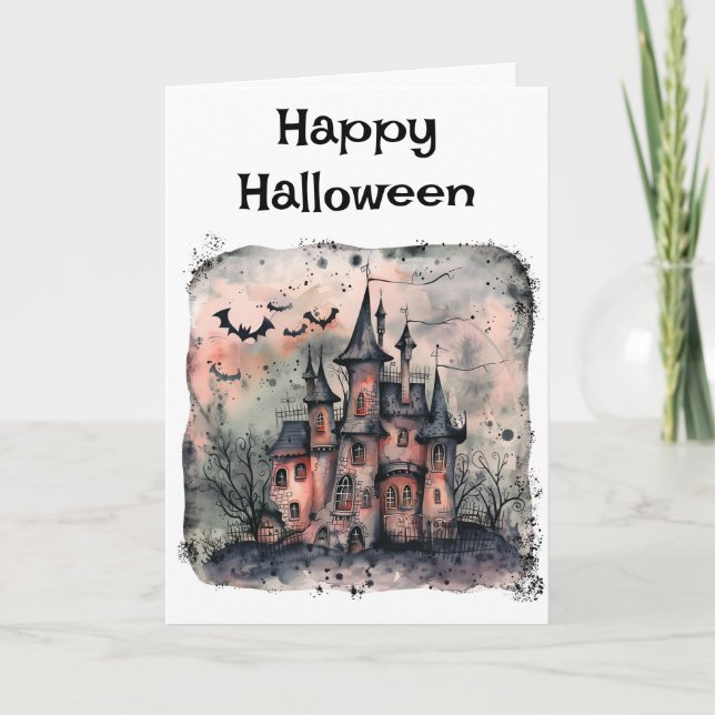 Tarjeta Halloween Creepy Haunted House Greet (Anverso)