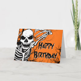 Tarjeta Halloween Cumpleaños Skeleton Spooky Naranja Negro