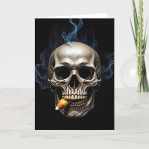 Tarjeta Halloween Cumpleaños Smoull Skull Biting Candy Cor