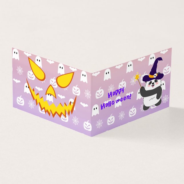 Tarjeta Halloween Curte Baby Panda Witch Magic Wand (Exterior)