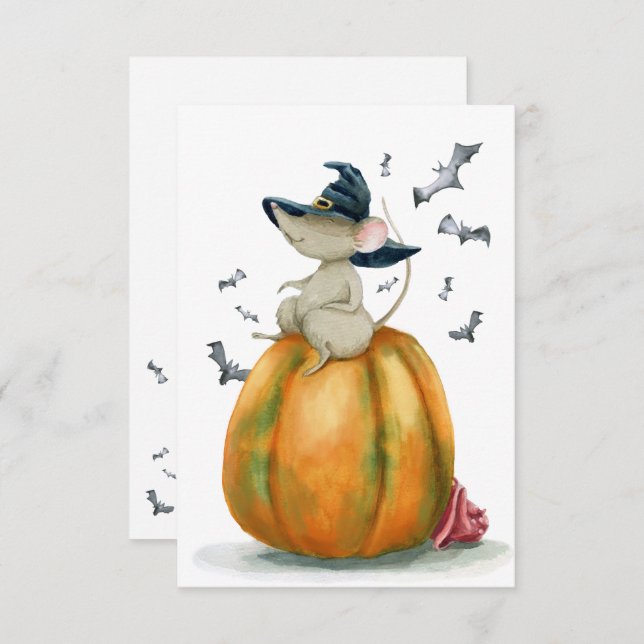 Tarjeta Halloween Curte Witch Mouse (Anverso / Reverso)
