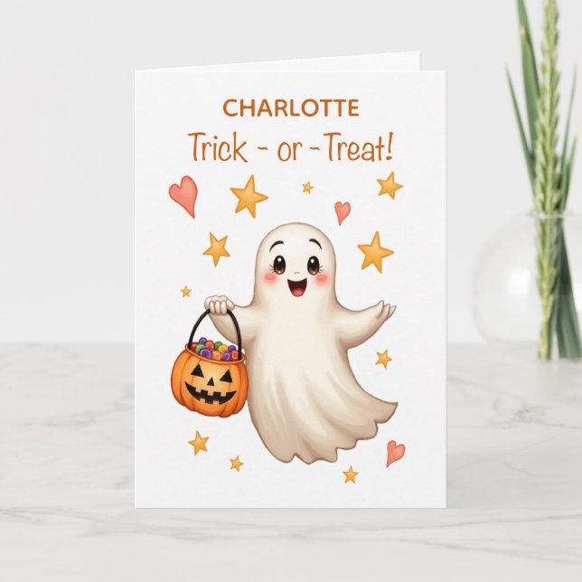 Tarjeta Halloween Custom Name Boo-tiful Girl Trick-or-Trea (Anverso)