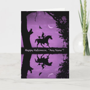 Tarjeta Halloween Custom Name Fun Witch and Unicorn