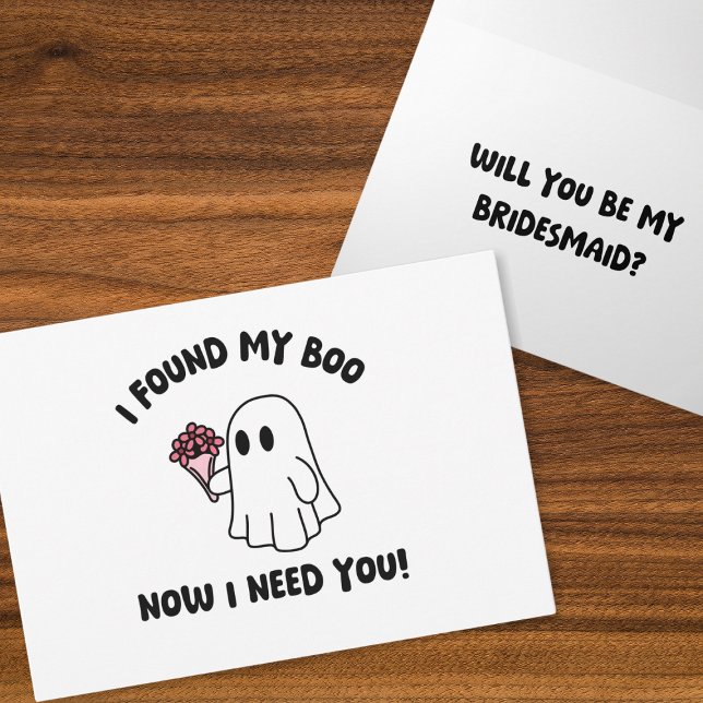 Tarjeta Halloween Cute Ghost Boo Funny Bridesmaid (Halloween bridesmaid proposal card featuring a cute ghost design—perfect for your spooky wedding!)
